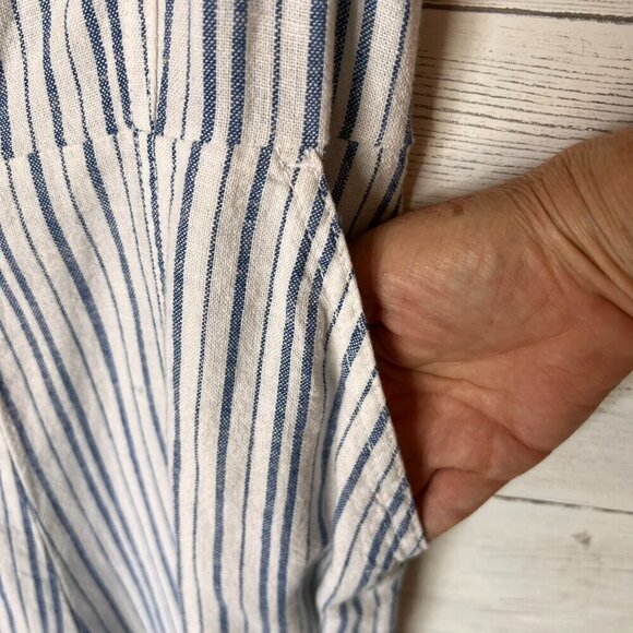Old Navy Jumpsuit Womens SZ Small Blue & White Linen Blend Pockets Buttons Beach - Picture 7 of 15